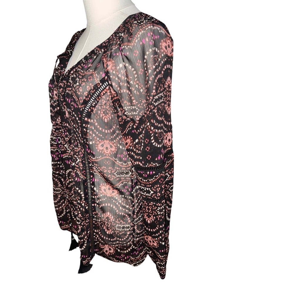 Daniel Rainn / Anthropologie Paisley Sheer Tassel Blouse Top Size Medium - Picture 3 of 9